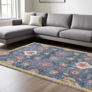 10' X 13' Blue Red and Yellow Floral Area Rug