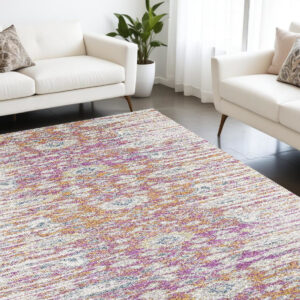 7' X 12' Ivory Pink and Orange Floral Area Rug