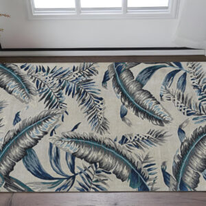 3' X 4' Gray And Blue Wool Botanical Leaves Hand Tufted Area Rug