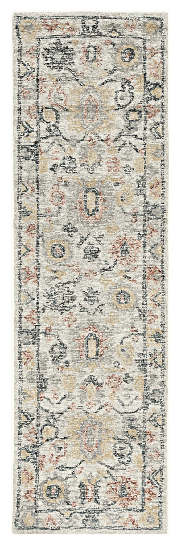 8' Ivory Hand Tufted Space Dyed Floral Traditional Indoor Runner Rug