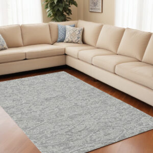 8' X 11' Gray and Light Gray Wool Floral Hand Tufted Area Rug