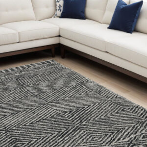 7' X 10' Gray and Black Wool Geometric Hand Tufted Area Rug