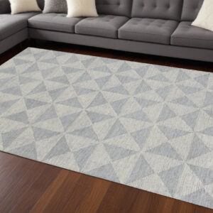 7' X 10' Gray and Light Gray Wool Geometric Hand Tufted Area Rug