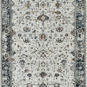 7' Ivory Grey Machine Woven Floral Traditional Indoor Runner Rug