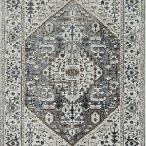 7' Grey Machine Woven Diamond Floral Medallion Indoor Runner Rug
