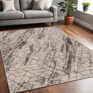 5' X 8' Ivory And Gray Abstract Area Rug