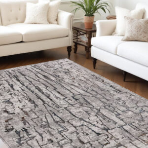 6' X 9' Gray And Black Abstract Distressed Area Rug