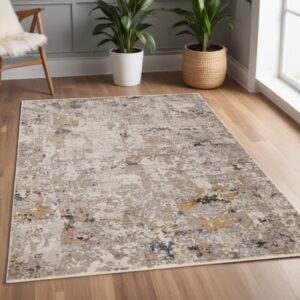 4' X 6' Silver Black And Orange Abstract Distressed Area Rug