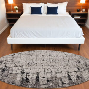 8' Gray and Ivory Round Area Rug