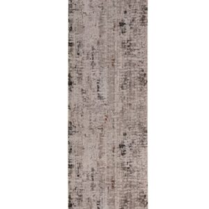 7' Beige Grey Machine Woven Shrank Abstract Design Indoor Runner Rug