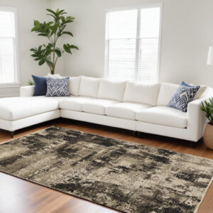 9' X 13' Charcoal Beige And Taupe Abstract Area Rug