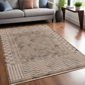 5' X 8' Beige And Brown Abstract Area Rug