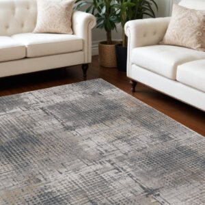 7' X 10' Ivory Navy and Gray Abstract Area Rug
