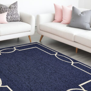 8' X 11' Navy and Ivory Geometric Hand Hooked Area Rug