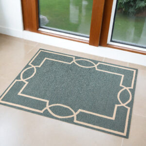 2' X 3' Blue And Ivory Geometric Hand Hooked Area Rug