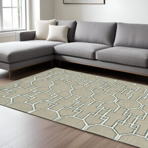 12' X 15' Brown And Ivory Wool Trellis Hand Tufted Area Rug