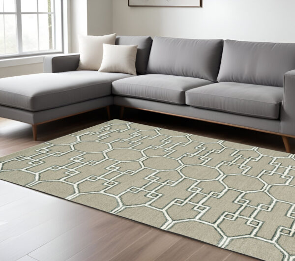 12' X 15' Brown And Ivory Wool Trellis Hand Tufted Area Rug