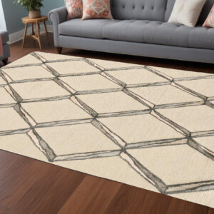 9' X 13' Cream Brown and Gray Wool Geometric Hand Tufted Area Rug