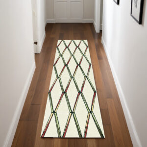 8' Gold And Ivory Wool Geometric Hand Tufted Runner Rug