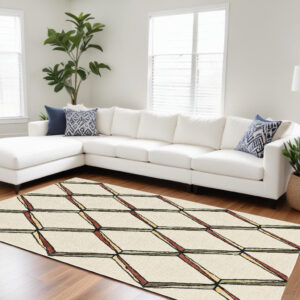 8' X 10' Beige Rust and Gold Wool Geometric Hand Tufted Area Rug