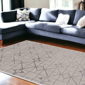 10' X 13' Ivory Silver Machine Woven Geometric Indoor Area Rug