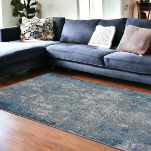 10' X 13' Silver Blue Machine Woven Abstract Smudge Indoor Area Rug