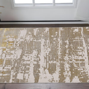 3' X 5' Gold And Ivory Abstract Area Rug