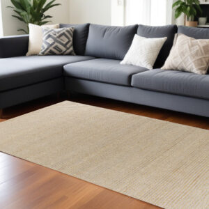 7' X 10' Tan and Ivory Wool Hand Woven Area Rug