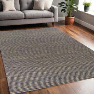 5' X 7' Blue Wool Hand Woven Area Rug
