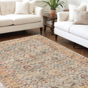 8' X 10' Blue And Beige Jute Floral Hand Woven Area Rug
