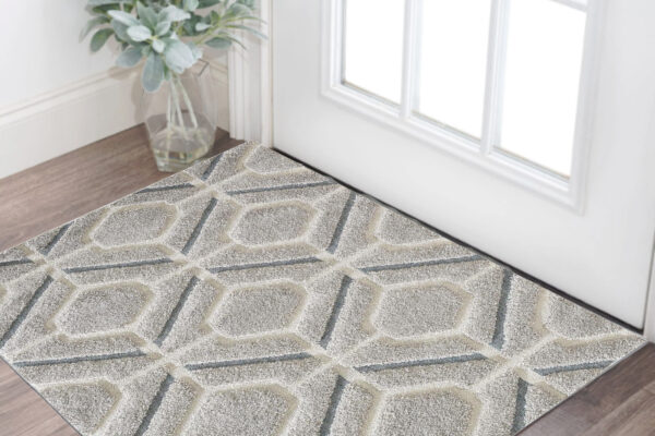 3' X 5' Light Gray Dark Gray And Teal Geometric Shag Area Rug