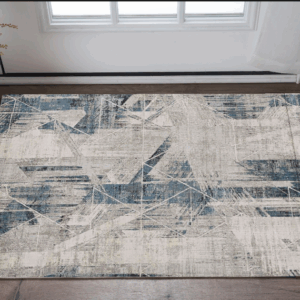 3' X 5' Blue And Gray Abstract Geometric Area Rug