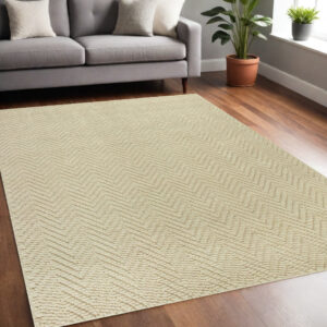 5' X 8' Ivory Jute Chevron Hand Woven Area Rug