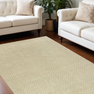 7' X 10' Ivory Chevron Hand Woven Area Rug