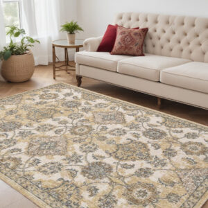 5' X 7' Ivory Beige And Gray Wool Floral Area Rug