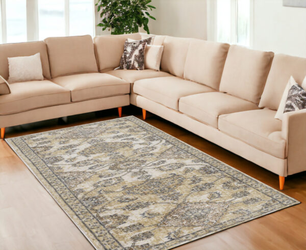 9' X 13' Ivory Beige And Gray Wool Floral Area Rug