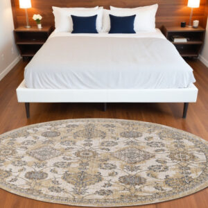 9' Ivory Round Wool Floral Vines Area Rug