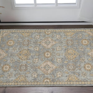 2' X 3' Sage Green Wool Floral Distressed Area Rug