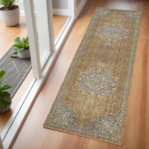 2' X 7' Coffee Vintage Medallion Bordered Wool Indoor Runner Rug