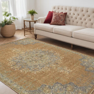 5' X 7' Brown And Gray Wool Medallion Area Rug