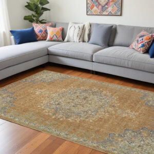 9' X 13' Brown And Gray Wool Medallion Area Rug