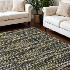 9' X 13' Black Brown and White Abstract Area Rug