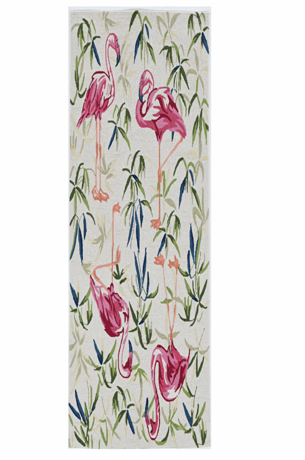 7' Ivory Pink Hand Hooked Flamingo Indoor Runner Rug - Image 2