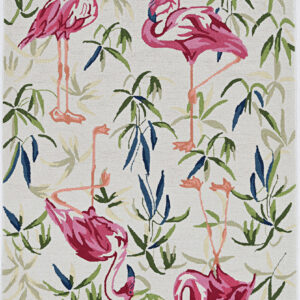 5' X 7' Ivory And Pink Tropical Botanical Hand Hooked Area Rug