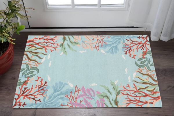 2' X 3' Blue and Green Coral Hand Tufted Area Rug