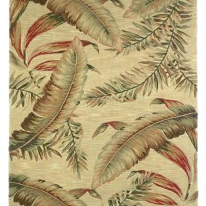 9' X 12' Ivory Hand Tufted Tropical Leaves Indoor Area Rug