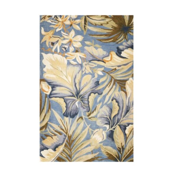 3' X 5' Blue Beige And Green Wool Botanical Leaves Hand Tufted Area Rug - Image 2