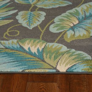 10' X 13' Grey Machine Woven Tropical Leaves Indoor Area Rug