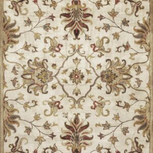 9' X 13' Beige Blue and Ivory Wool Floral Vines Hand Tufted Area Rug