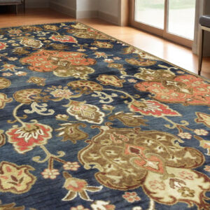 5' X 8' Gray Orange And Red Wool Floral Hand Tufted Area Rug